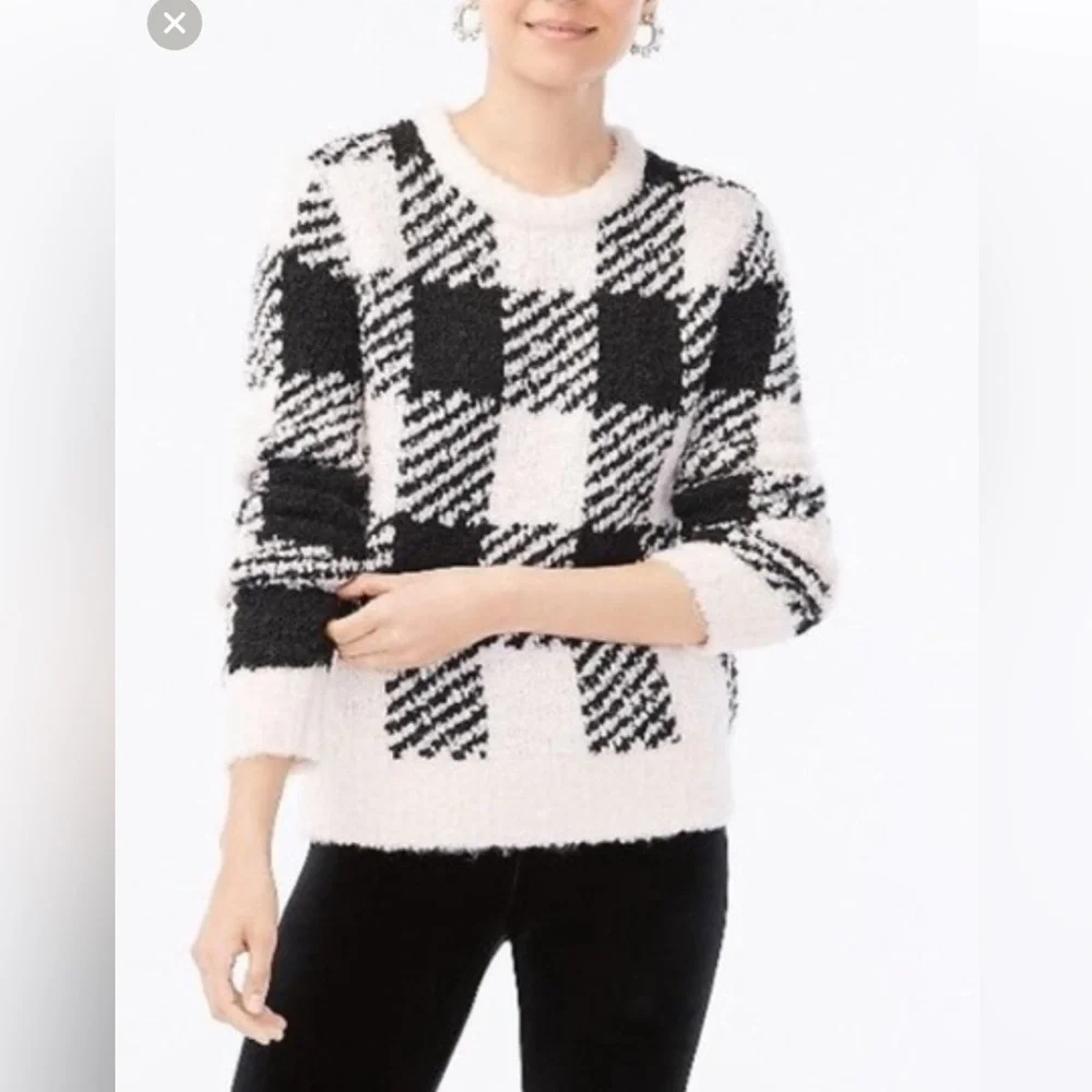 NWT J.Crew Bouclé Buffalo Check Plaid Wool Alpaca Blend Sweater Size S